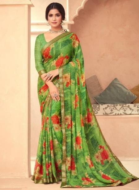 Green Colour RUCHI BAHAAR 2nd EDITION Designer Regular Casual Wear Chiffon Printed Saree Collection 10802-A